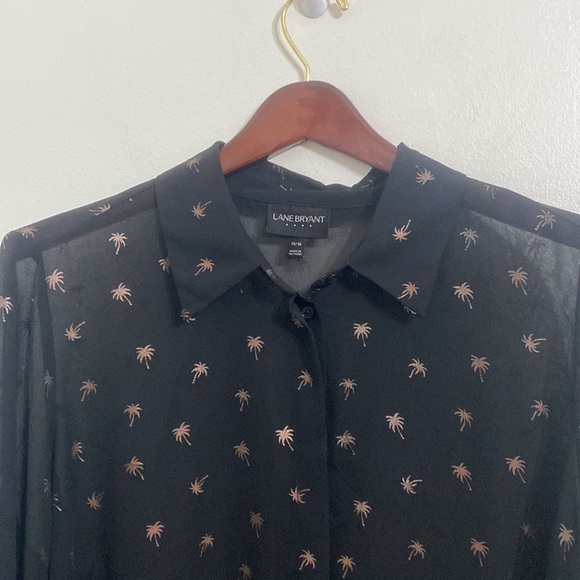 Lane Bryant Womens Sheer Palm Trees Blouse 14/16 Black Long Sleeve Drapey Ladies - Picture 3 of 15